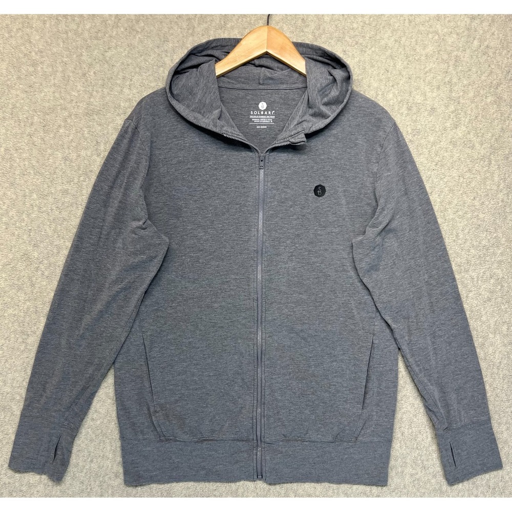 Solbari Mens Full Zip Hoodie Gray UPF 50+‎ Sun Protection Bamboo Pockets M
